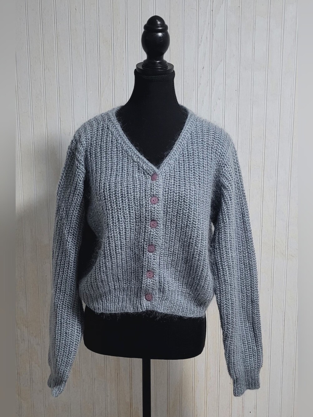 Vintage 90s American Eagle Light Grey Mohair Cardigan Size Medium EUC